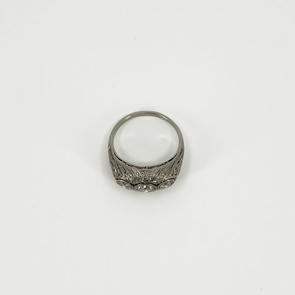 Art Deco Platinum 1ct Diamond Trilogy Ring 950 Size M - N