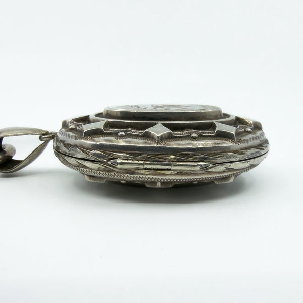 Large Antique Victorian Sterling Silver Reversible Locket & 18.5" Book Chain 925