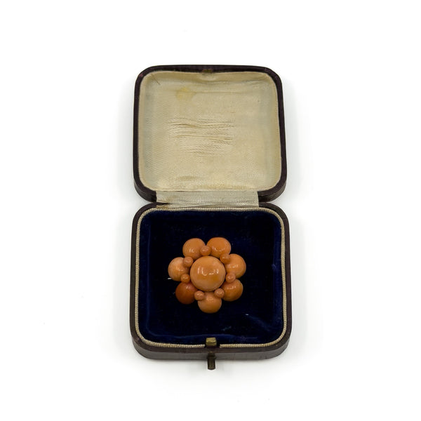 Antique Victorian 14ct Gold Natural Coral Brooch 585
