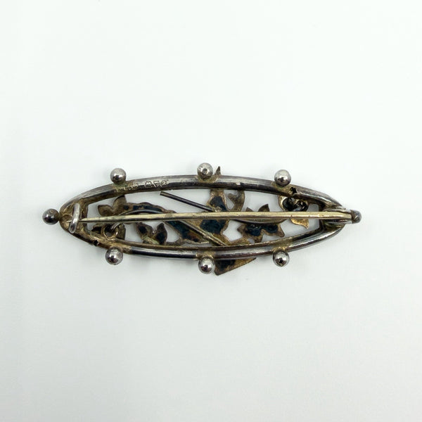 Antique Ewardian Sterling Silver & Rose Gold Swallow Ivy Love Letter Brooch 925