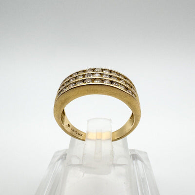 14ct Gold Triple Row 0.33ct Diamond Ring Eternity Wedding Band Size L - M