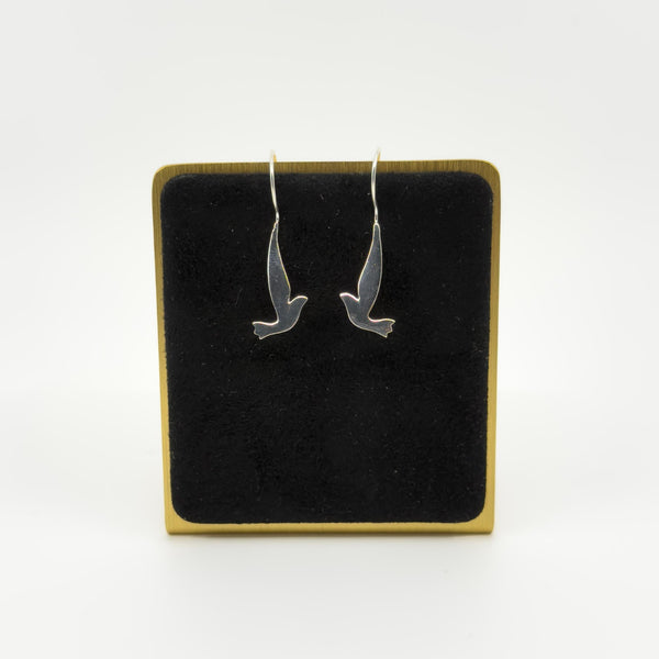 Unusual Sterling Silver Large Dove Drop Earrings on Sheperd Hooks 925
