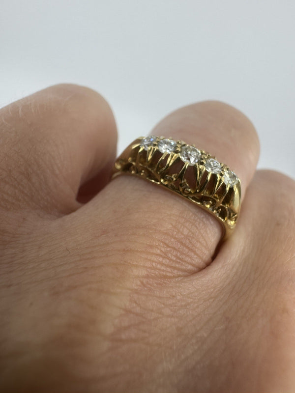Antique 18ct Gold 0.32ct Diamond Boat Ring 750 Size N (Birm 1914)