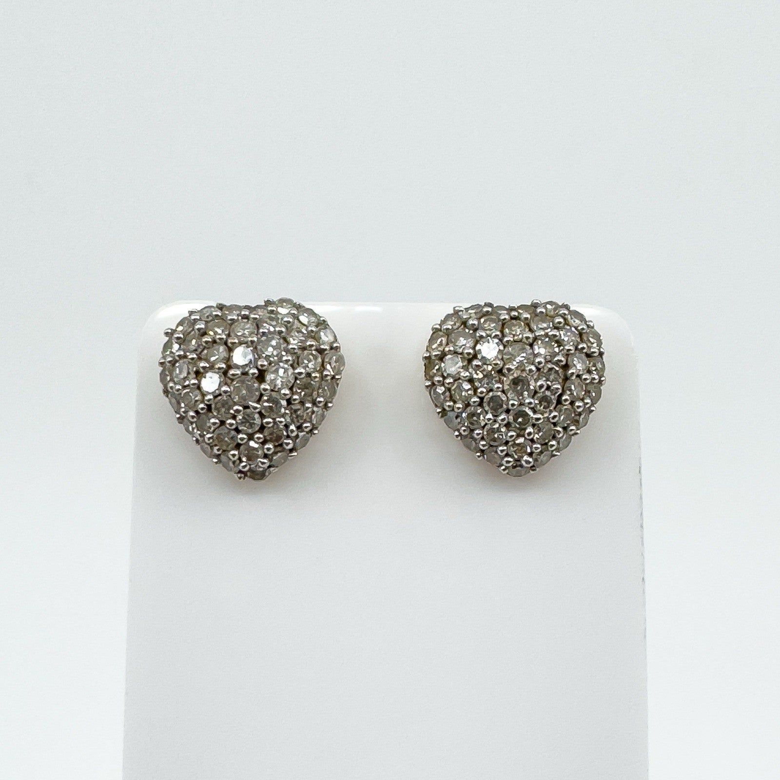 Vintage 9ct Pave Diamond Puffy Heart Stud Earrings 375