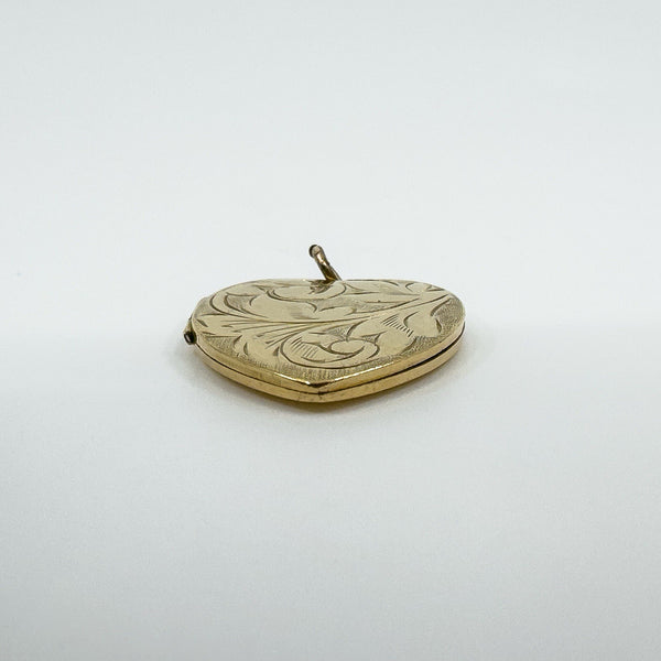 Vintage 9ct Gold Heart Locket Floral / Etched / Scroll Design Engraving 375 5.6g