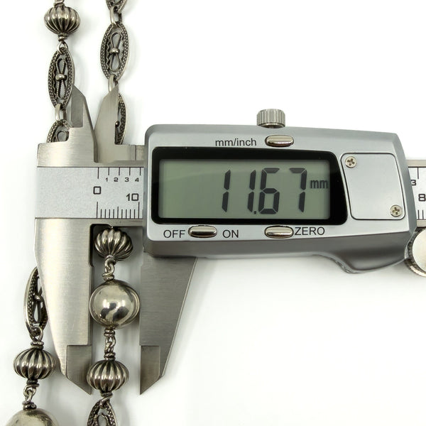 Antique 800 Silver Beaded Ball Ornate Fancy Link 30" Chain / Necklace