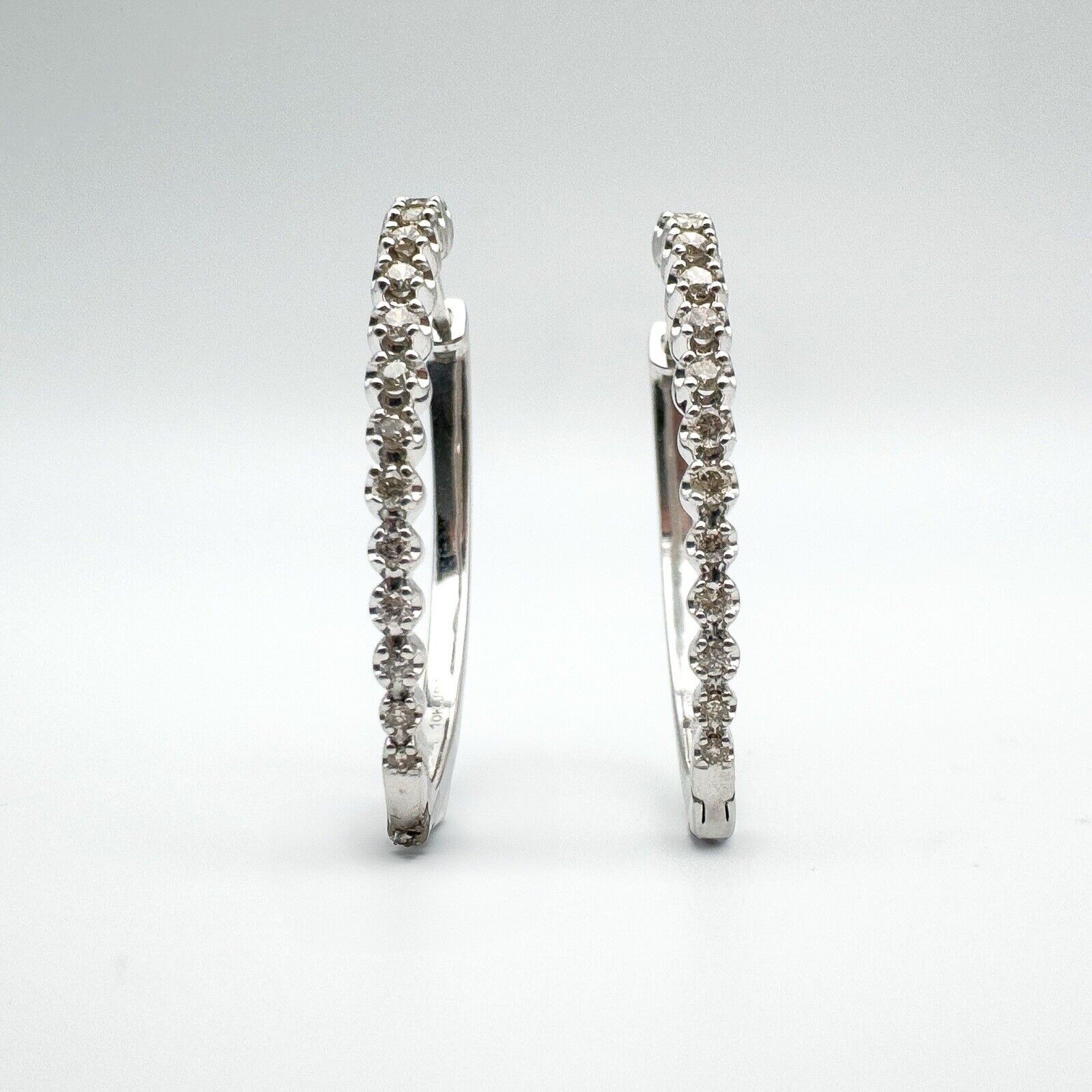 10ct White Gold Large Diamond Hoop Earrings