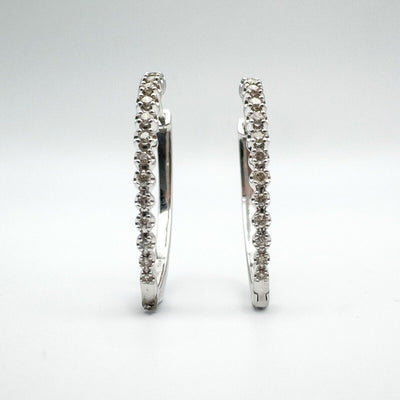 10ct White Gold Large Diamond Hoop Earrings