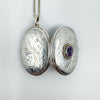 Vintage Sterling Silver Oval Amethyst Photo Locket Pendant & 22” Chain 925