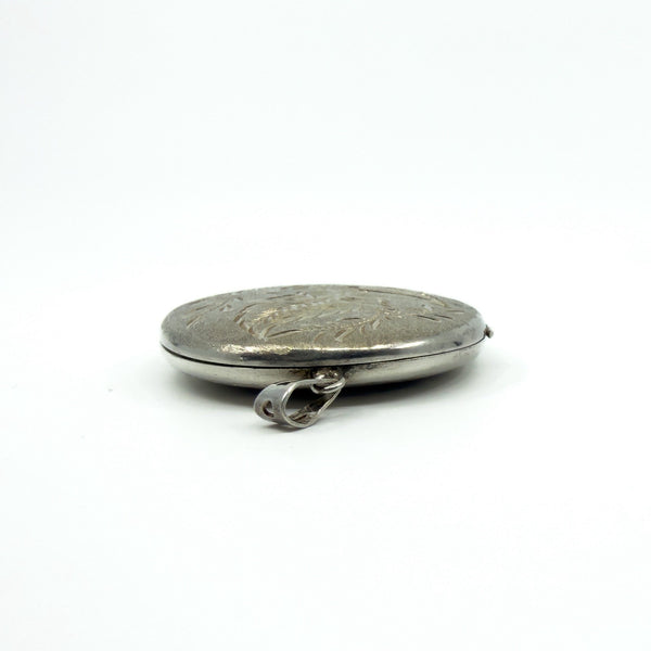Large Vintage Sterling Silver Oval Floral Engraved Locket 925 (Birm 1973)