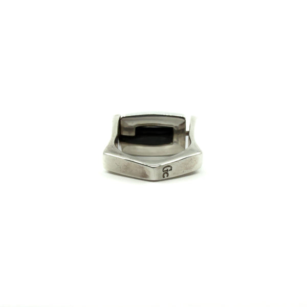 Chunky Sterling Silver Reversible Black Onyx & MOP Guess Ring Size L - M 925