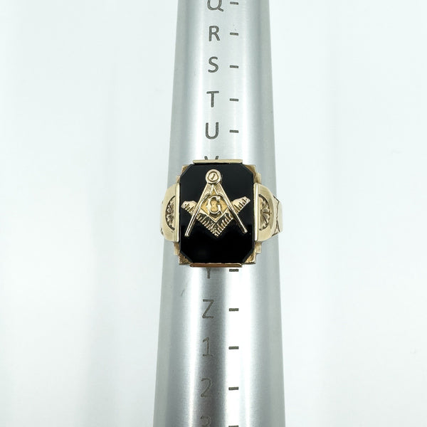 Vintage 10ct Gold Masonic Black Onyx Signet Ring 375 Size V - W intial G