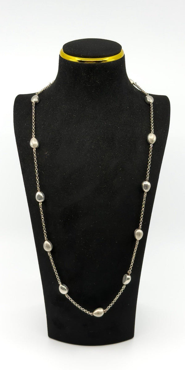 Vintage Sterling Silver Unusal Fancy Link Pebble 28.5" Necklace / Chain 925