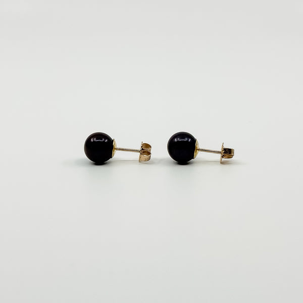 Vintage 9ct Gold 8mm Cultured Black Pearl Stud Earrings 375