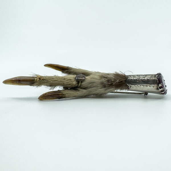 Victorian Sterling Silver Amethyst Lucky Grouse Foot Brooch 925