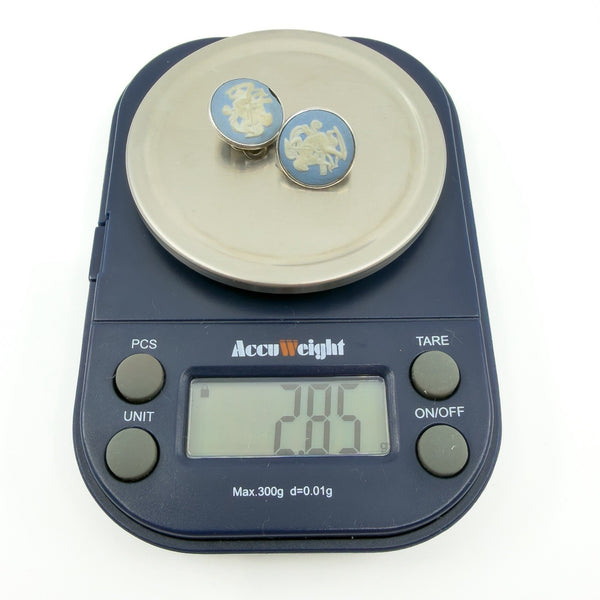 Vintage Sterling Silver Jasper Ware Blue Cameo Clip on Earrings 925