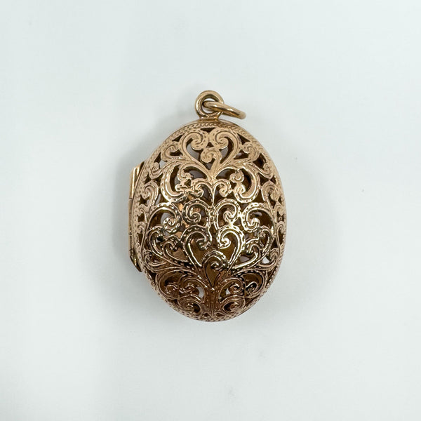 Vintage 9ct Rose Gold Large Chunky Oval Engraved Open Work Locket Pendant 375