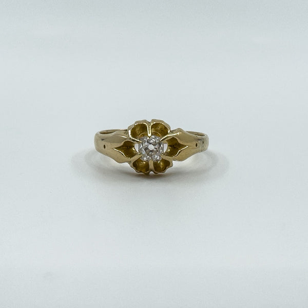Antique 18ct Gold .35ct Diamond Chunky Old Cushion Cut Solitaire Ring 750 Size Q