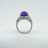 Large Sterling Silver 10ct Purple Chalcedony & Diamond Ring 925 Size N 