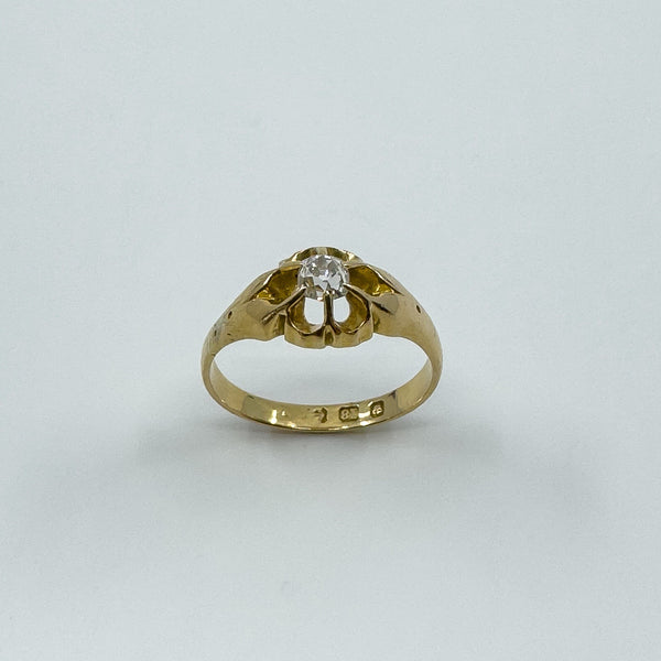 Antique 18ct Gold .35ct Diamond Chunky Old Cushion Cut Solitaire Ring 750 Size Q