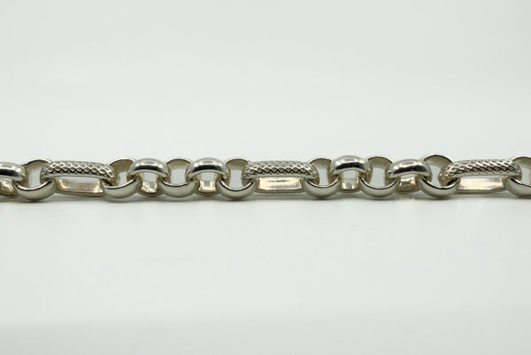 Vintage Sterling Silver Belcher & Engraved Fancy Link 18" Chain / Necklace 925