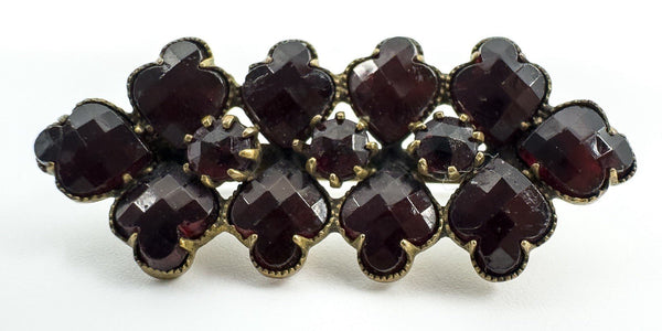 Antique Silver Gilt Bohemian Rose Cut Garnet Bar Brooch