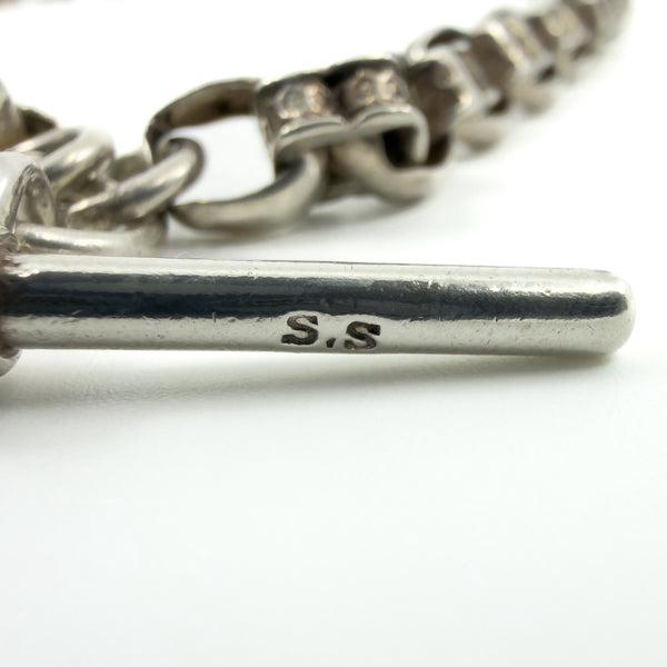 Antique Sterling Silver Chunky Fancy Link 15.5” Albert Chain & T-Bar 925