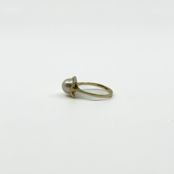 Vintage 9ct Gold 7.3mm Pearl Solitaire Ring 375 Size L - M (1975)