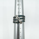 Sterling Silver Blue & White Diamond Eternity Band Ring Size L