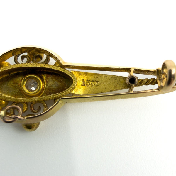 Antique / Victorian Etruscan Revival 15ct Gold Old Cut Diamond Brooch 585