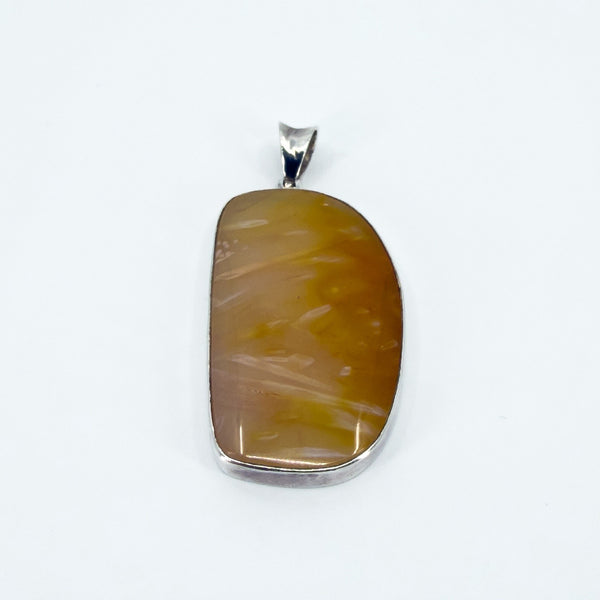 Large Chunky Vintage Yellow Agate Fob Pendant 925 