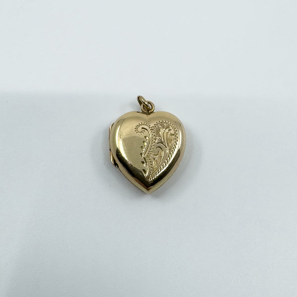 Vintage 9ct Gold Back & Front Heart Locket Etched Engraving 375