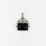 Large Vintage Green Moss Agate & Black Onyx Fob 925 by David Scott Walker
