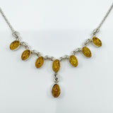 Vintage Sterling Silver Baltic Amber Fringed Drop 19” Necklace 925