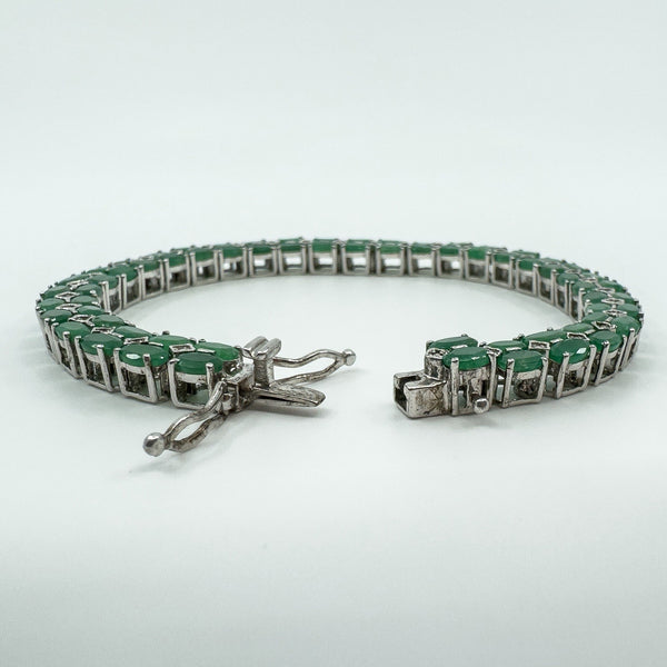 Sterling Silver Natural 16.50ct Emerald & Diamond Double Row Tennis Bracelet 925