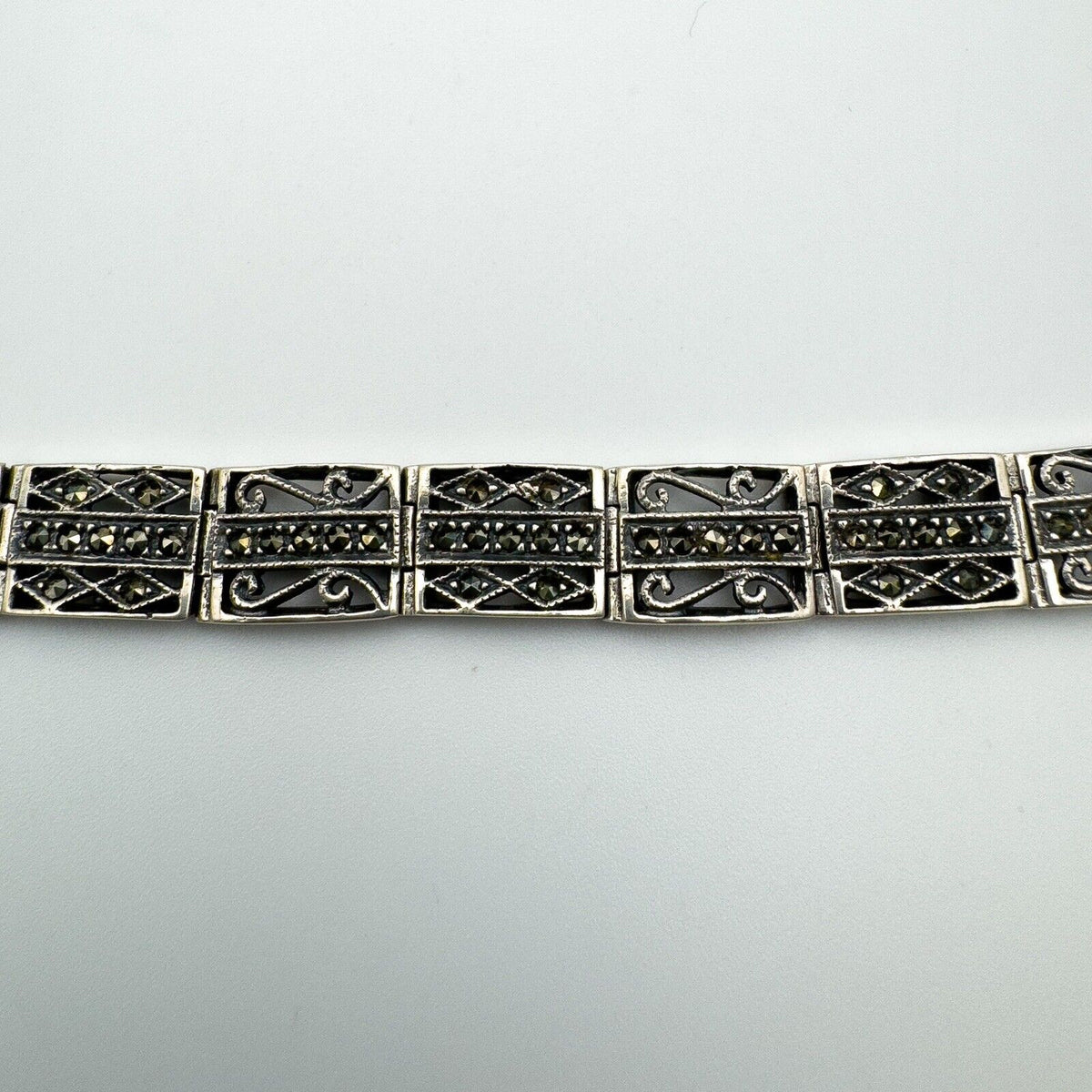 Vintage Marcasite 7” Bracelet in Sterling Silver 925 Heavy 24g Art Deco Style