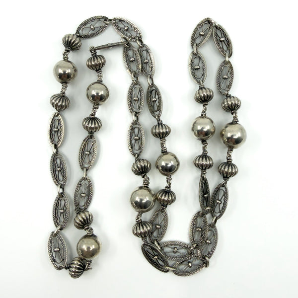 Antique 800 Silver Beaded Ball Ornate Fancy Link 30" Chain / Necklace