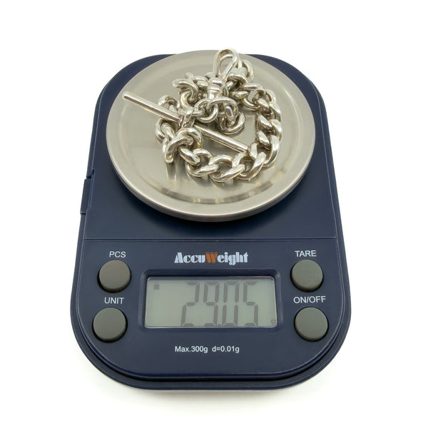 Chunky Sterling Silver Vintage Curb Links Bracelet Dog Clip & T-Bar Charm 925