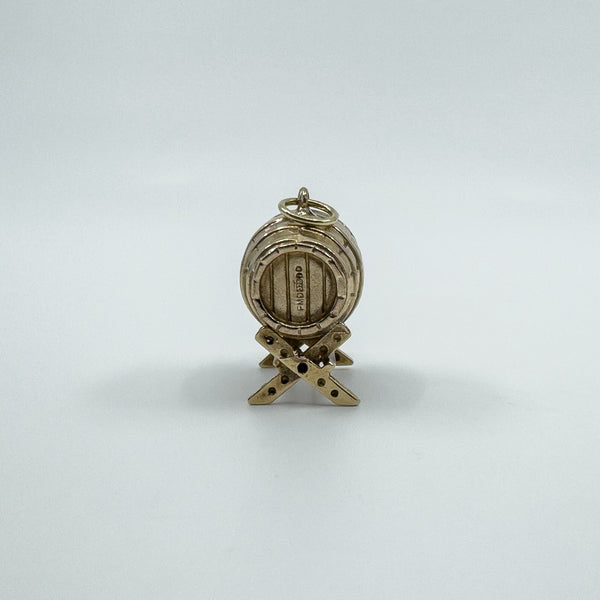Large Chunky Vintage 9ct Gold Barrel Keg Pendant Charm 375 Whiskey Brandy Beer