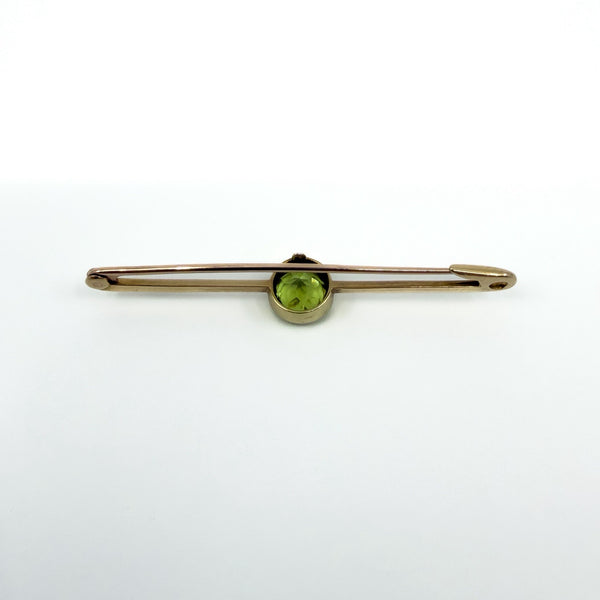 Antique / Art Deco 15ct Gold 1.50ct Peridot Bar Brooch / Pendant 585