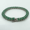 Sterling Silver Natural 16.50ct Emerald & Diamond Double Row Tennis Bracelet 925