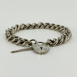 Chunky Vintage 1972 Sterling Silver Curb Links Bracelet & Heart Padlock 925