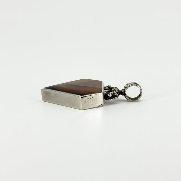Large Chunky Vintage Brown Banded Agate Fob Pendant 925 by David Scott Walker