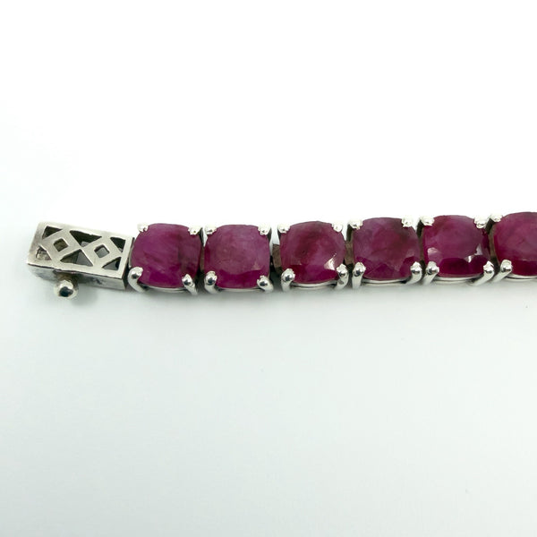 7.5" Sterling Silver 26ct Natural Ruby Tennis Bracelet 925