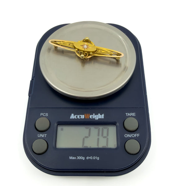 Antique / Victorian Etruscan Revival 15ct Gold Old Cut Diamond Brooch 585