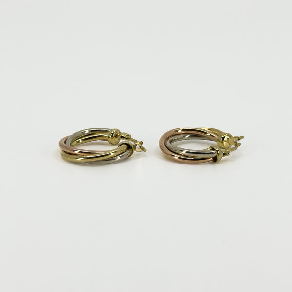 Vintage 9ct Gold Tri Coloured Twisted Hoop Earrings 375