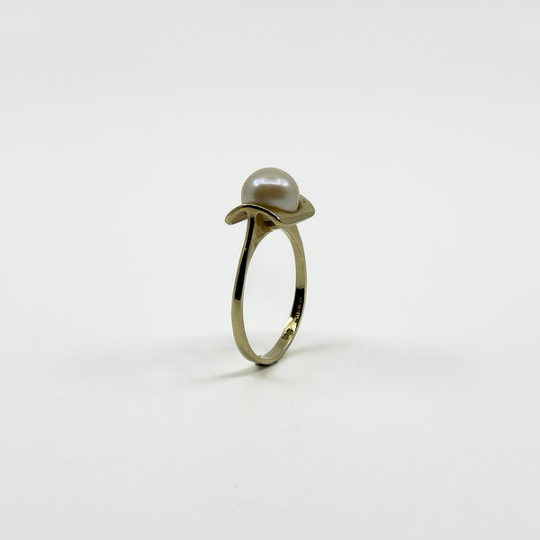 Vintage 9ct Gold 7.3mm Pearl Solitaire Ring 375 Size L - M (1975)