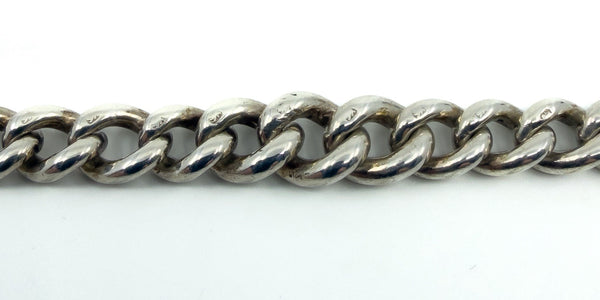 Chunky Sterling Silver Vintage Curb Links Bracelet Dog Clip & T-Bar Charm 925