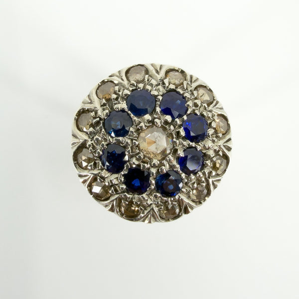 Antique Edwardian 14ct Gold Rose Cut Diamond & Sapphire Bombe Ring 585 Size O P