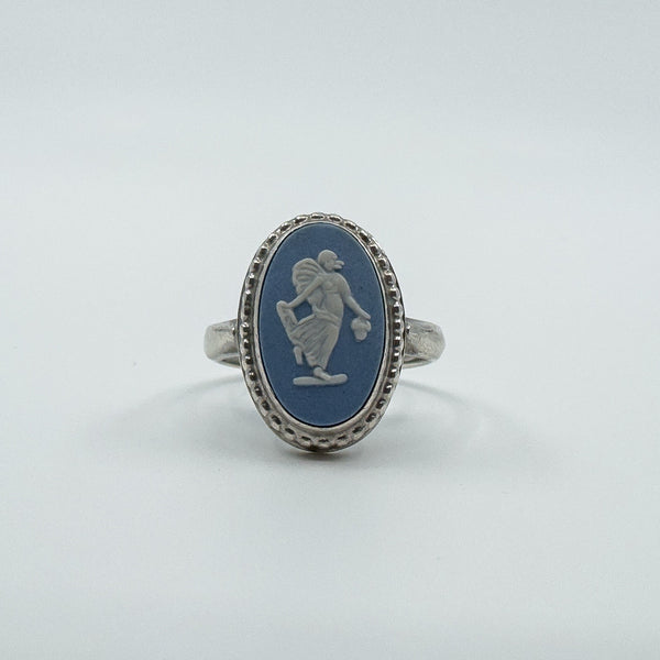 Vintage Sterling Silver Wedgewood Blue Jasper Ware Cameo Ring 925 Size M N 1982